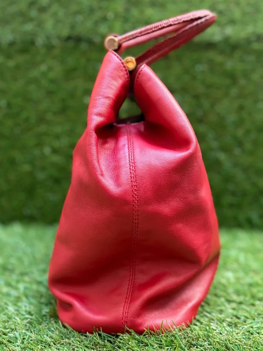 Vintage Celine Red Leather Top Handle Bag